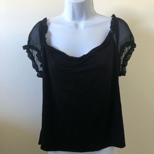 Black Blouse with Mesh Puff Sleeves